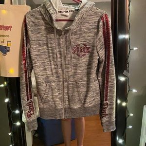Grey full zip PINK sweatshirt